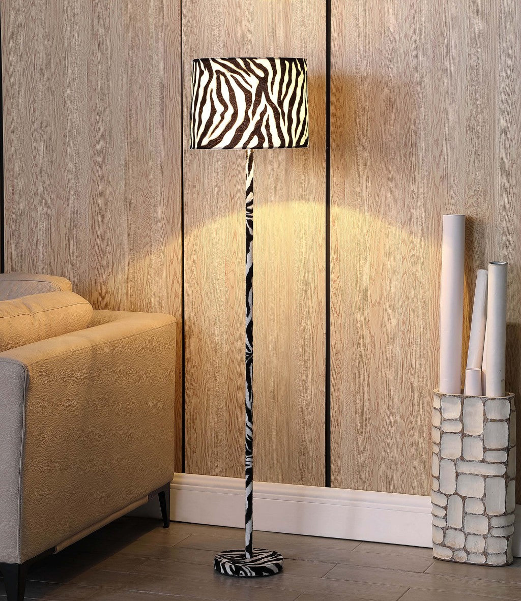 HomeRoots 59” Floor Lamp With Black and White Faux Zebra Print Finish