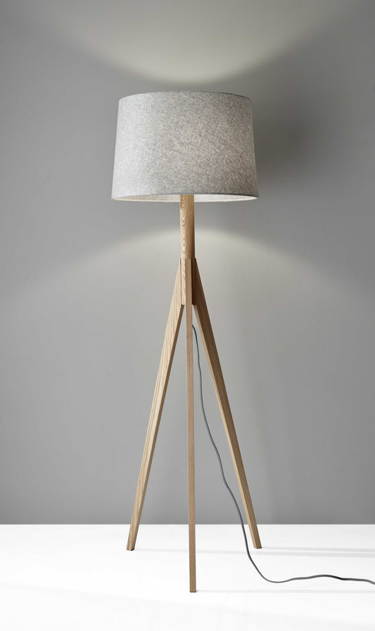 HomeRoots 59" Solid Wood Tripod Floor Lamp With Gray Empire Shade