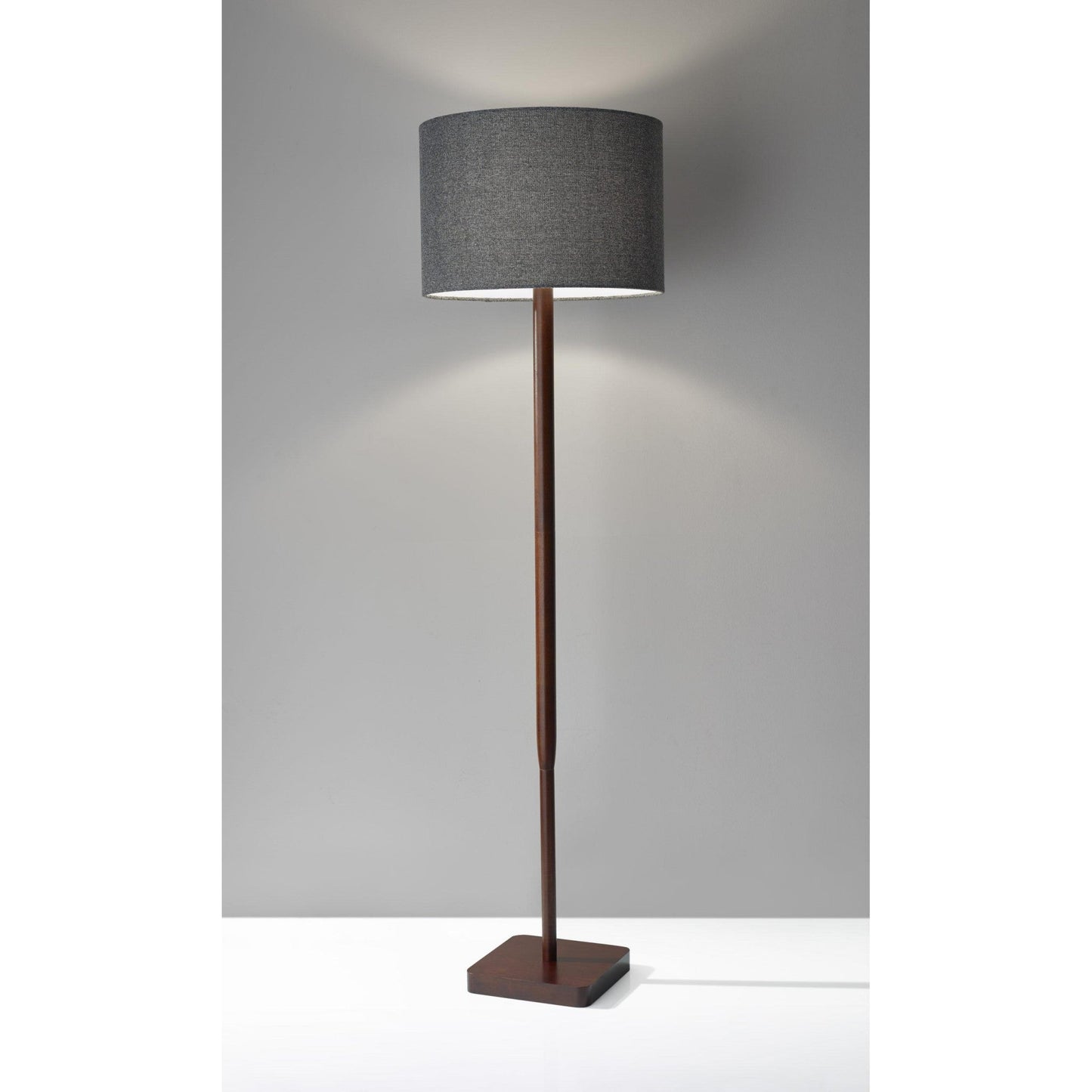 HomeRoots 59" Traditional Shaped Floor Lamp With Black Drum Shade and Walnut Wood Finish