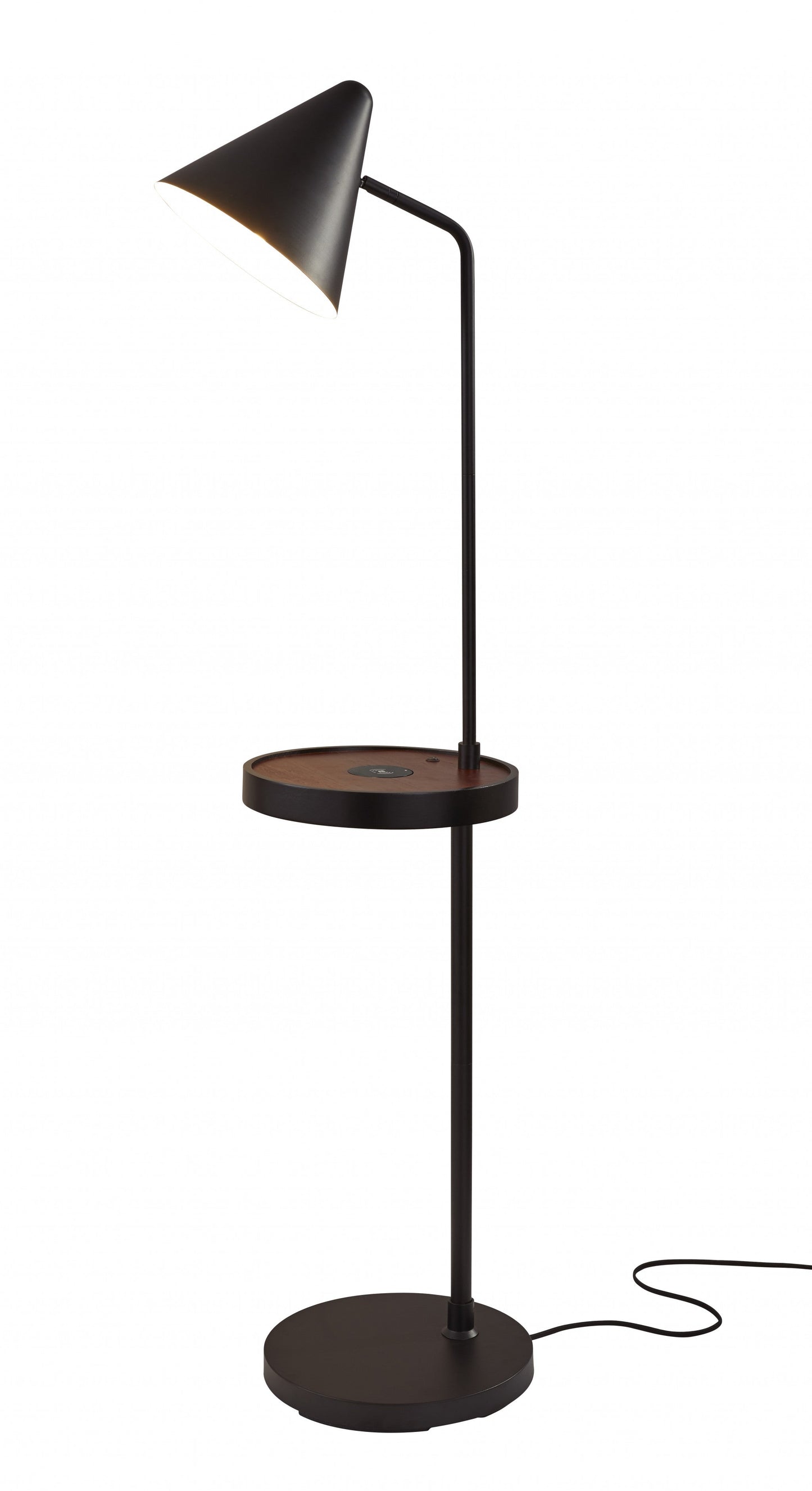 HomeRoots 59" Tray Table Floor Lamp With Cone Shade and Matte Black Finish