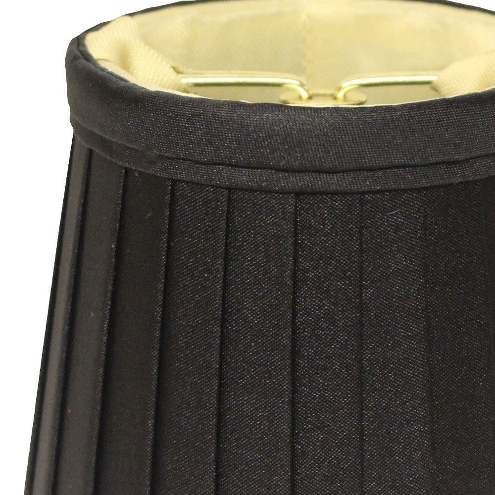 HomeRoots 6" Black and Gold Slanted Pleat Chandelier Silk Lampshades in Set of 6