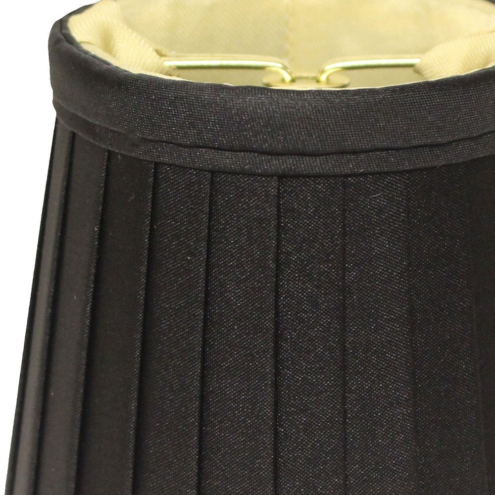 HomeRoots 6" Black and Gold Slanted Pleat Chandelier Silk Lampshades in Set of 6
