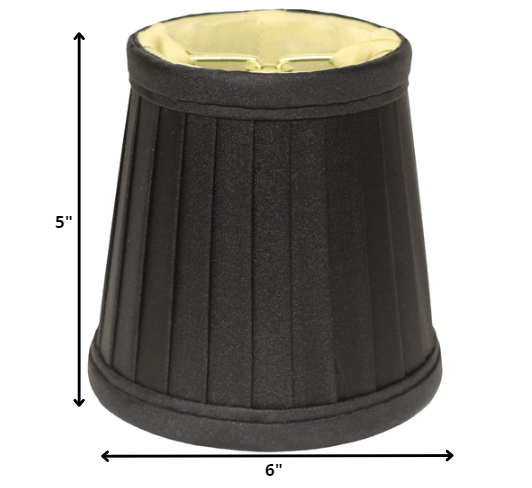 HomeRoots 6" Black and Gold Slanted Pleat Chandelier Silk Lampshades in Set of 6