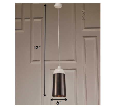 HomeRoots 6" x 6" x 12" Aluminum Pendant Lamp in Silver Finish