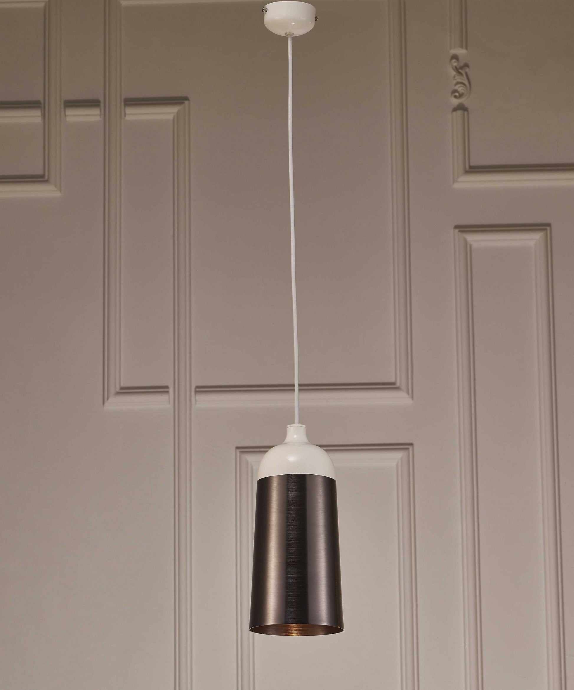 HomeRoots 6" x 6" x 12" Aluminum Pendant Lamp in Silver Finish
