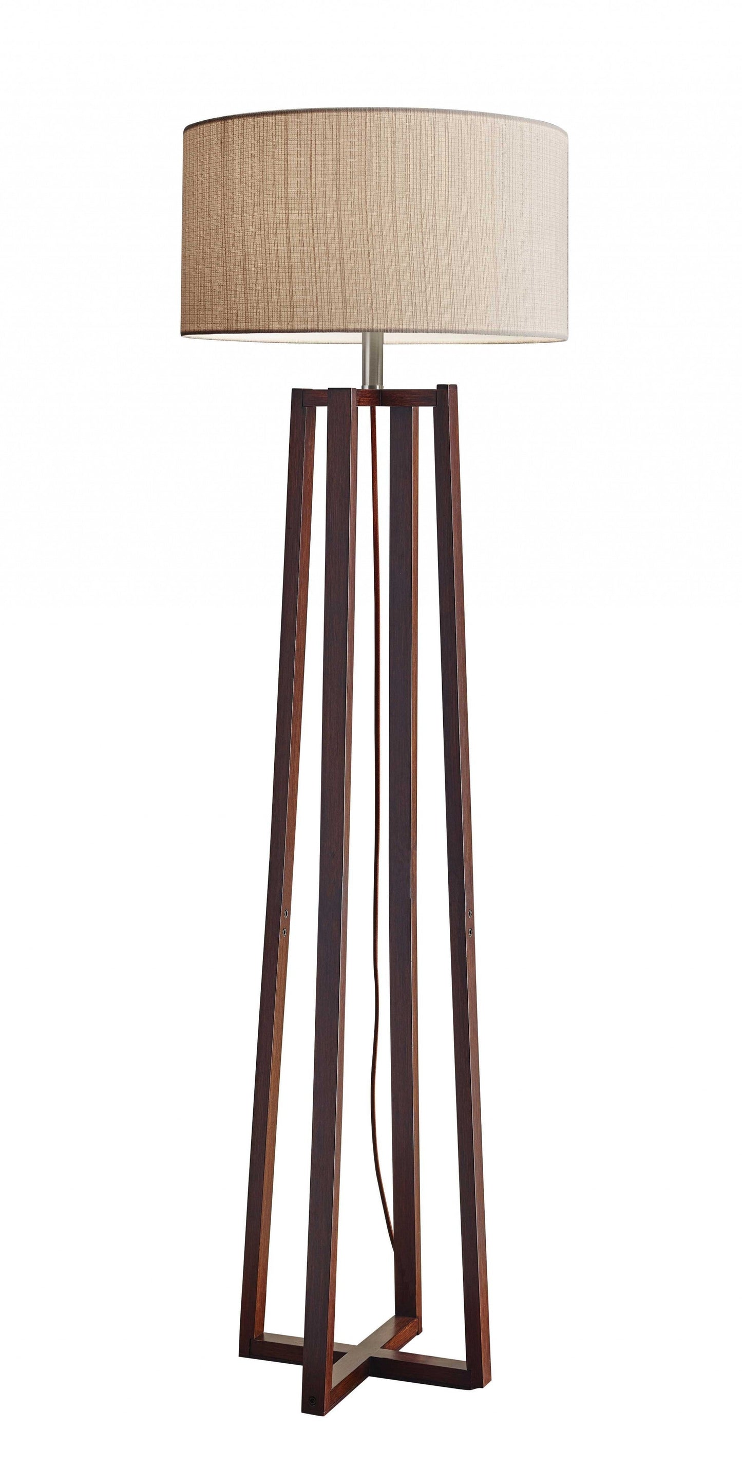 HomeRoots 60" Novelty Floor Lamp With Beige Drum Shade and Walnut Birchwood Finish