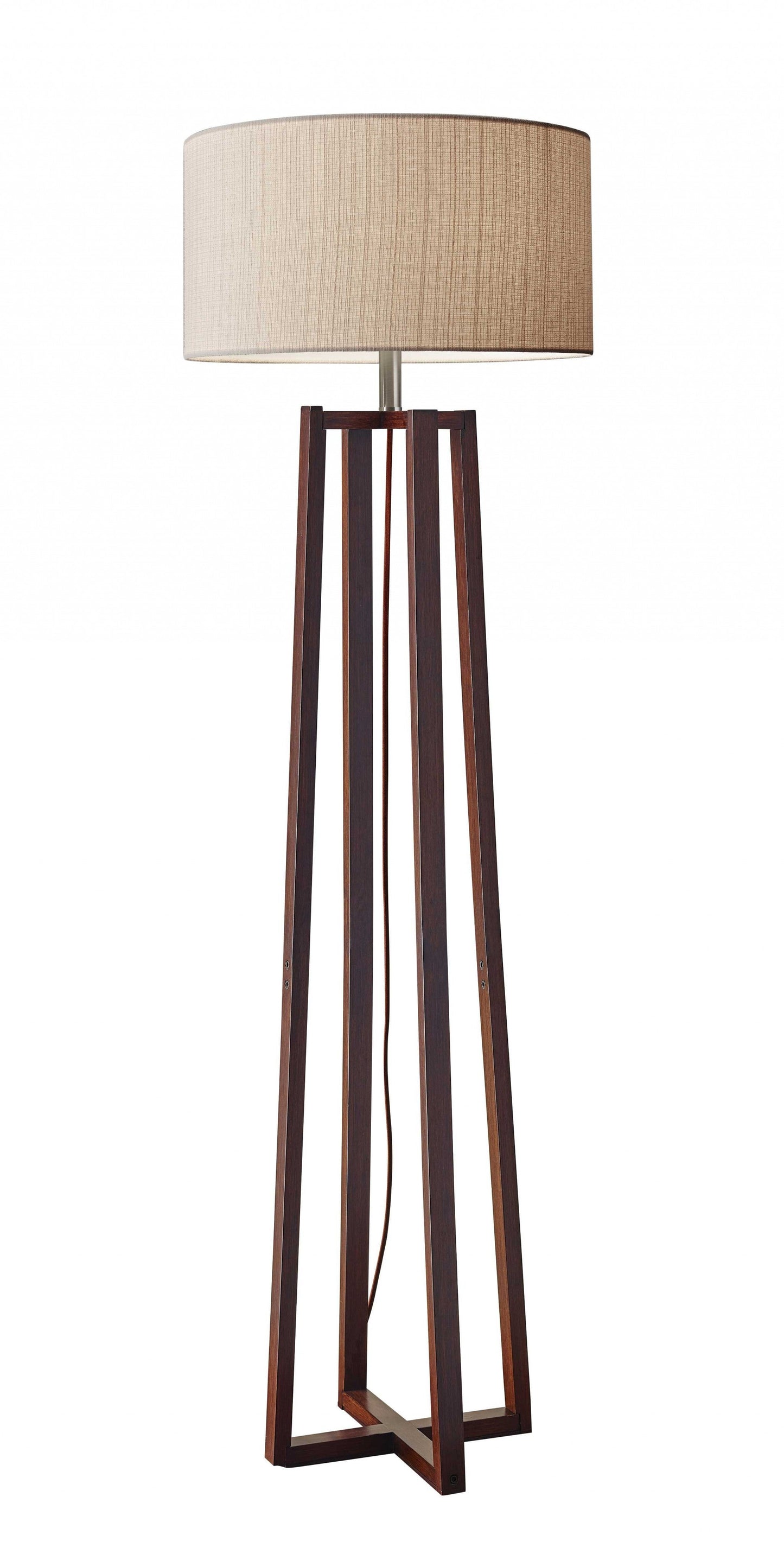 HomeRoots 60" Novelty Floor Lamp With Beige Drum Shade and Walnut Birchwood Finish