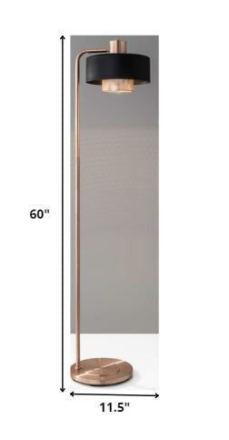 HomeRoots 60" Task Floor Lamp With Black Drum Shade in Copper Finish