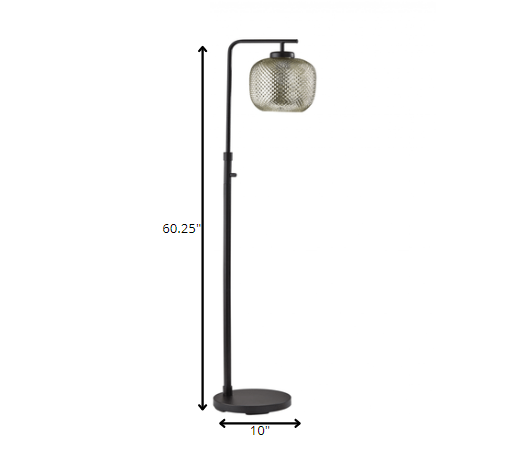 HomeRoots 60" Task Floor Lamp With Brass Globe Shade in Black Finish