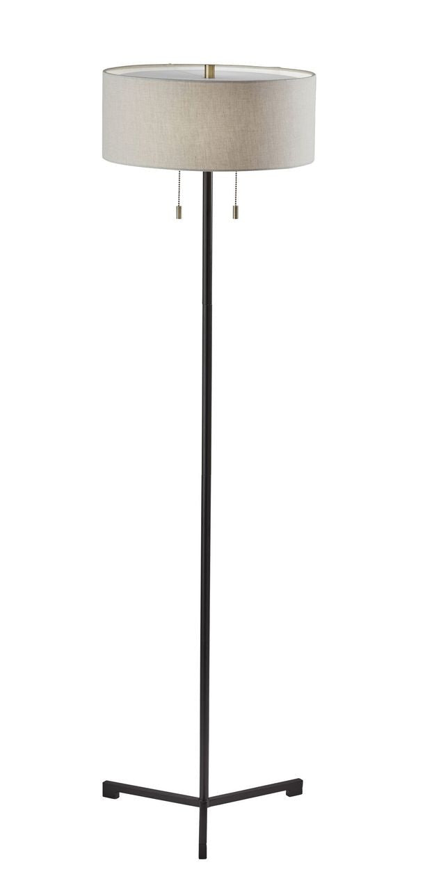 HomeRoots 60" Traditional Shaped Floor Lamp With White Drum Shade and Black Finish