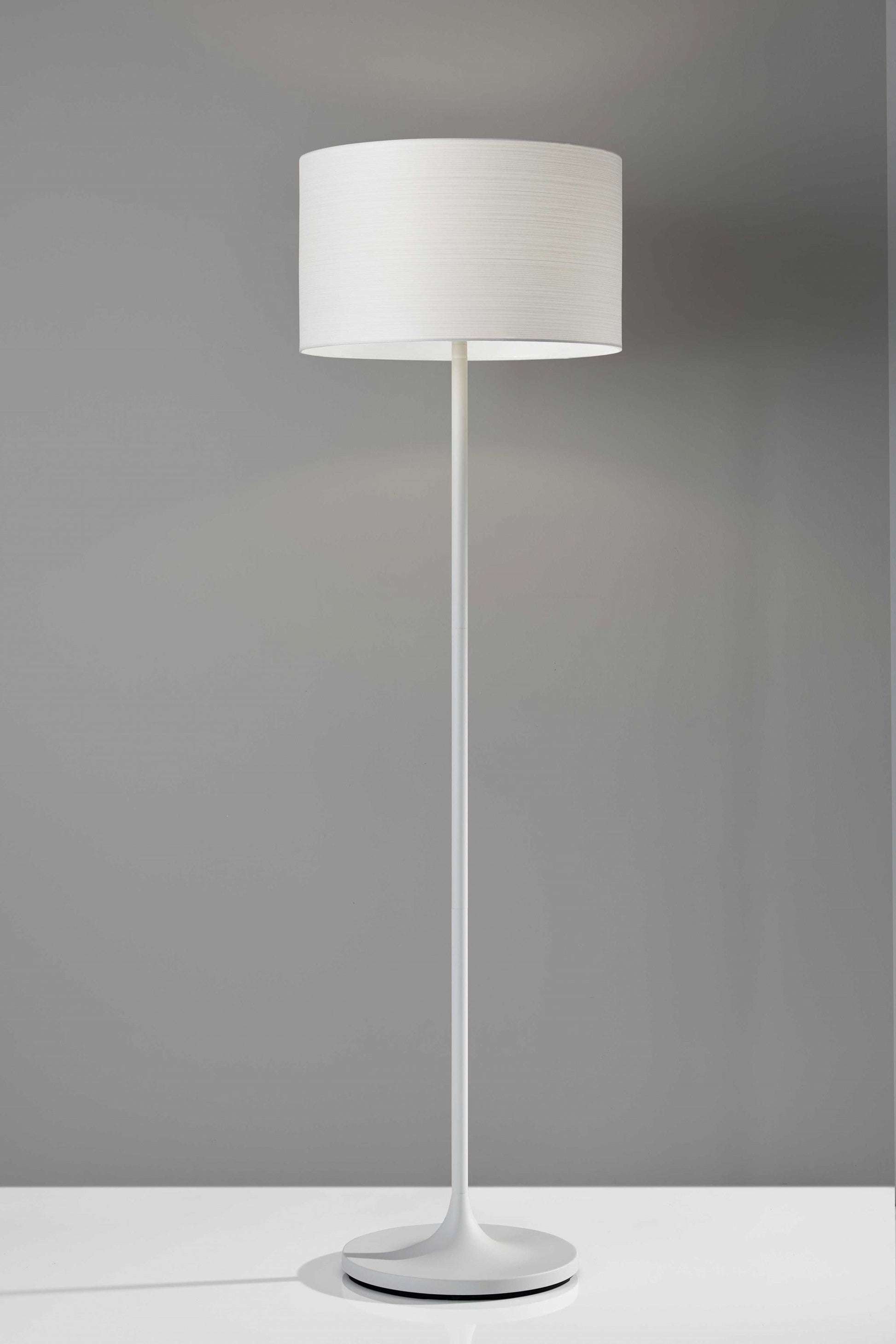 HomeRoots 60" Traditional Shaped Floor Lamp With White Drum Shade in White Finish