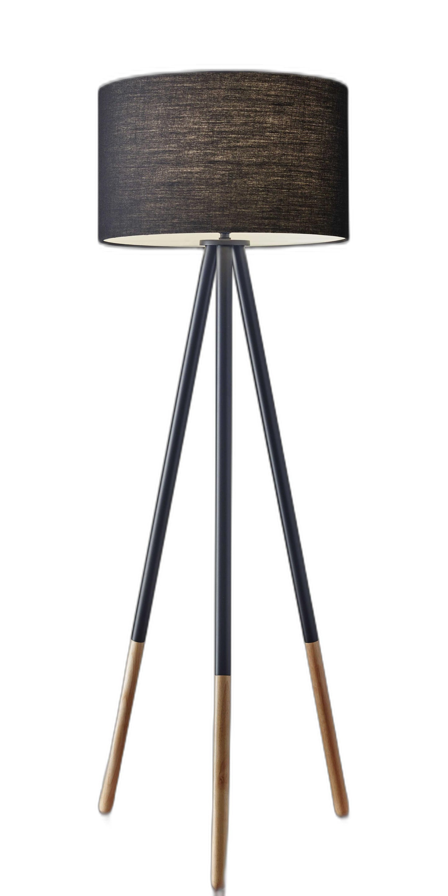 HomeRoots 60" Tripod Floor Lamp With Drum Shade in Black Finish