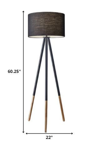 HomeRoots 60" Tripod Floor Lamp With Drum Shade in Black Finish