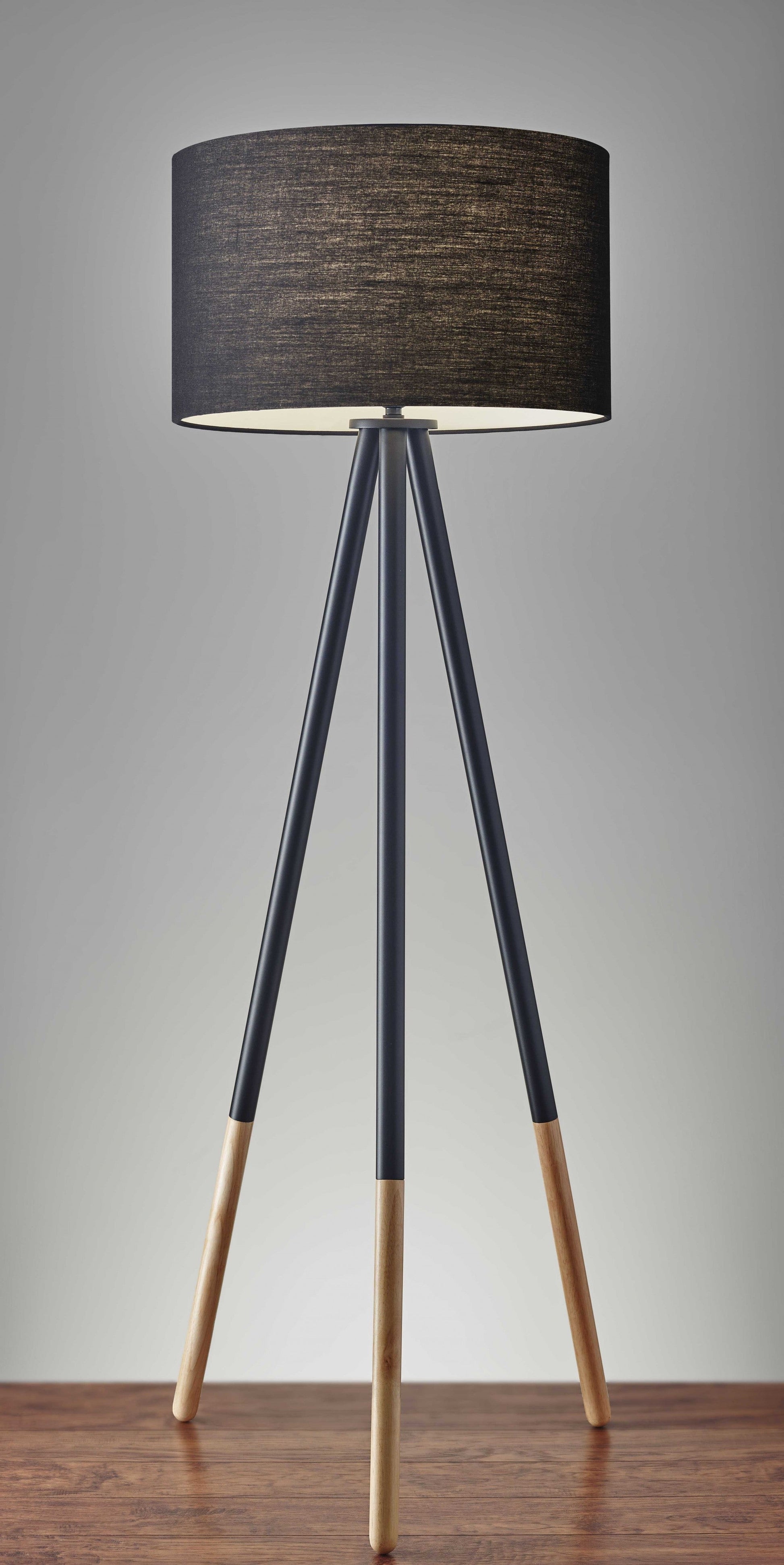 HomeRoots 60" Tripod Floor Lamp With Drum Shade in Black Finish