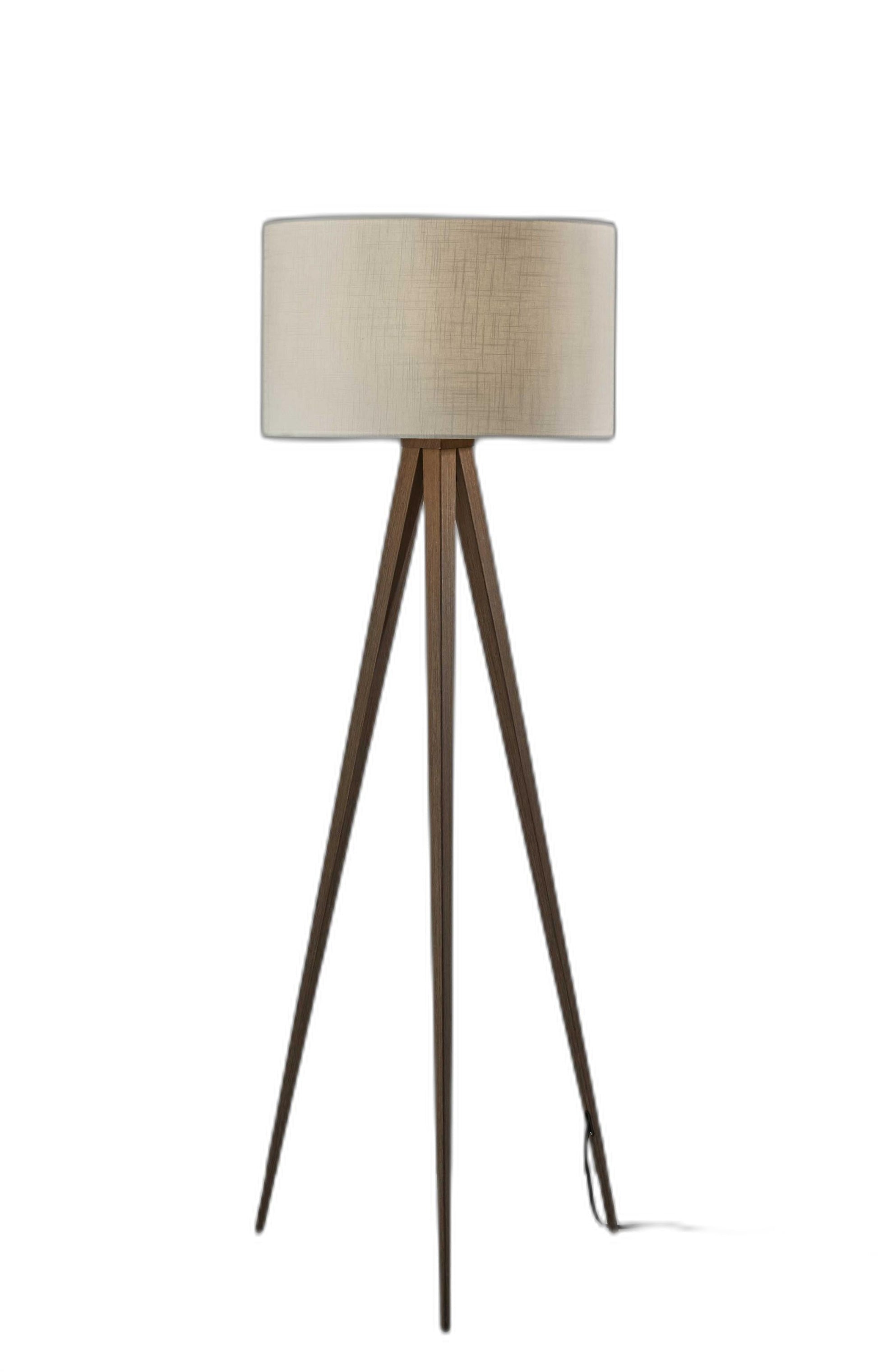 HomeRoots 60" Tripod Floor Lamp With White Drum Shade and Rosewood Veneer Finish