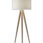 HomeRoots 60" Tripod Floor Lamp With White Drum Shade in Natural Oak Finish