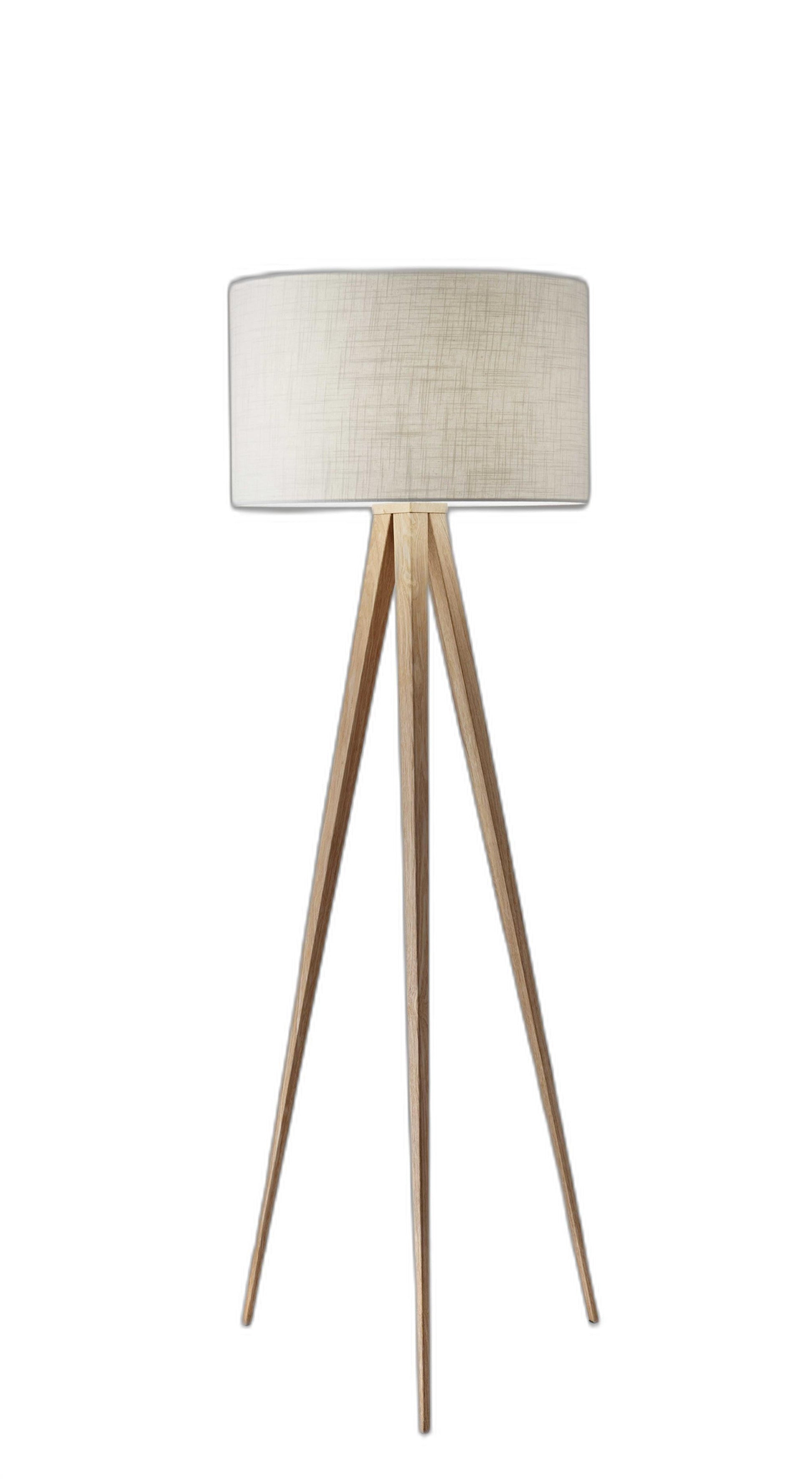 HomeRoots 60" Tripod Floor Lamp With White Drum Shade in Natural Oak Finish