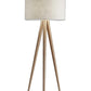 HomeRoots 60" Tripod Floor Lamp With White Drum Shade in Natural Oak Finish