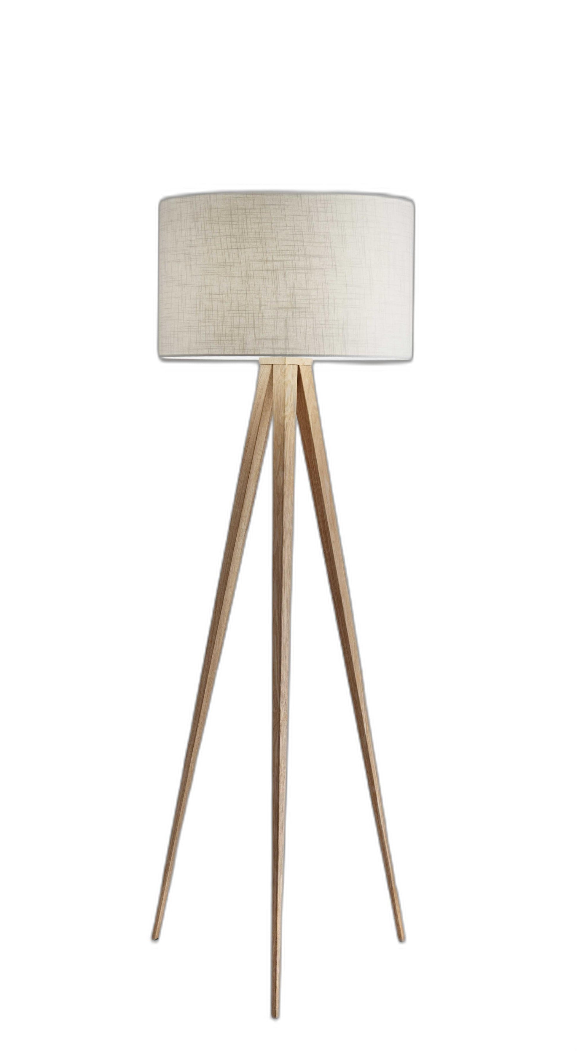 HomeRoots 60" Tripod Floor Lamp With White Drum Shade in Natural Oak Finish