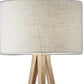 HomeRoots 60" Tripod Floor Lamp With White Drum Shade in Natural Oak Finish