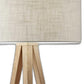 HomeRoots 60" Tripod Floor Lamp With White Drum Shade in Natural Oak Finish