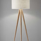 HomeRoots 60" Tripod Floor Lamp With White Drum Shade in Natural Oak Finish