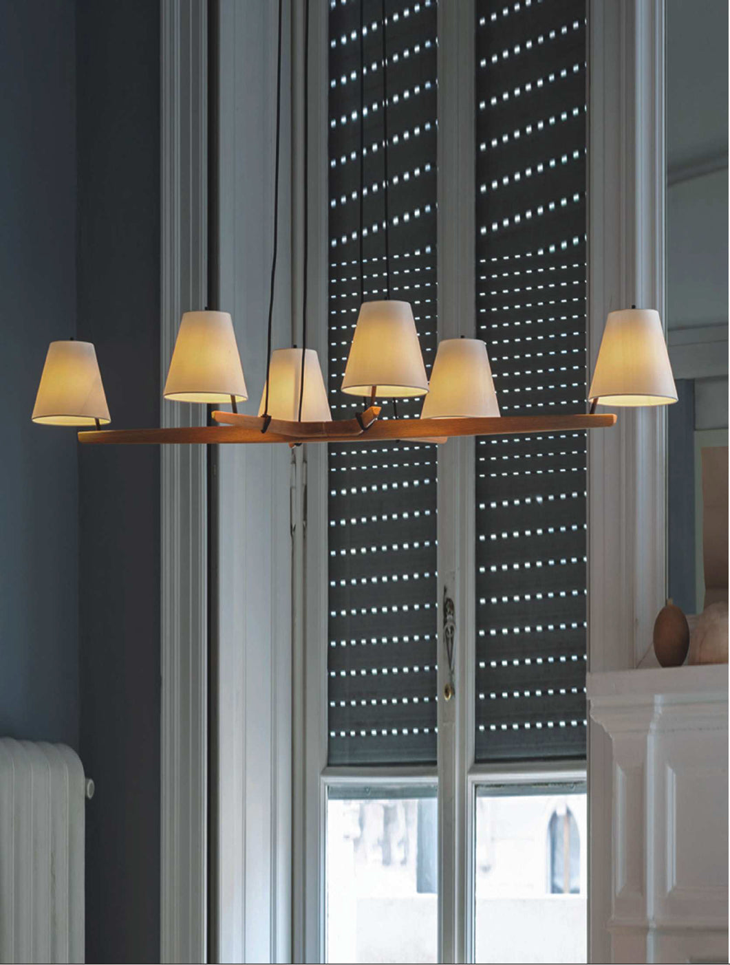 HomeRoots 60" x 14" x 23" Pendant Lamp With White Wood Finish