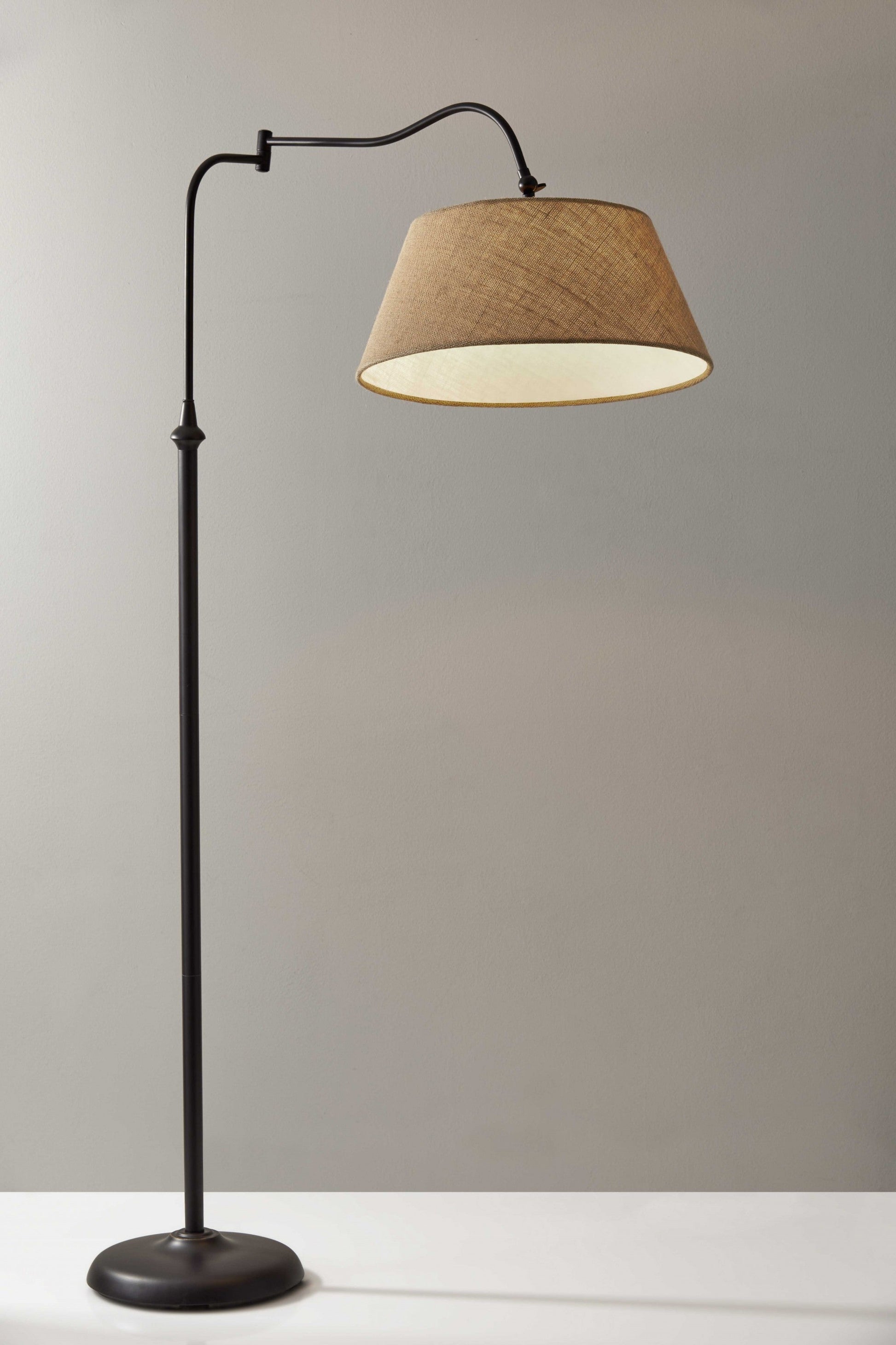 HomeRoots 61" Arched Floor Lamp With Brown Empire Shade in Antique Bronze Finish