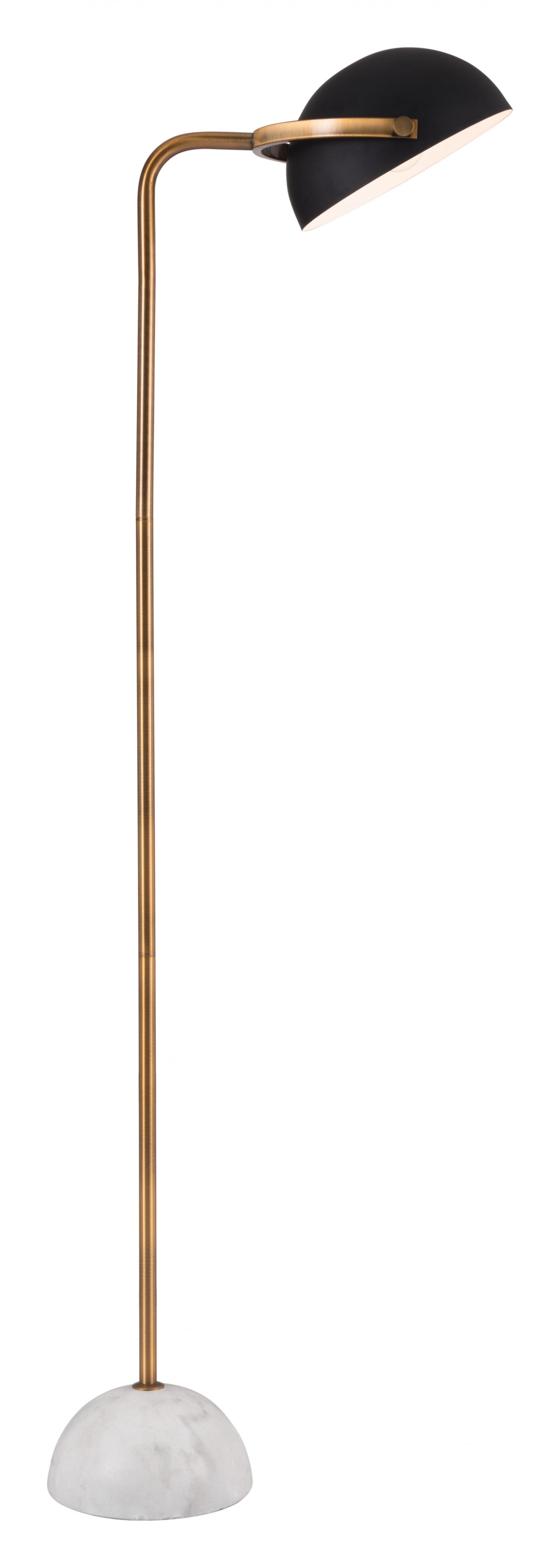 HomeRoots 61" Black And Gold Floor Lamp With White Marble Finish