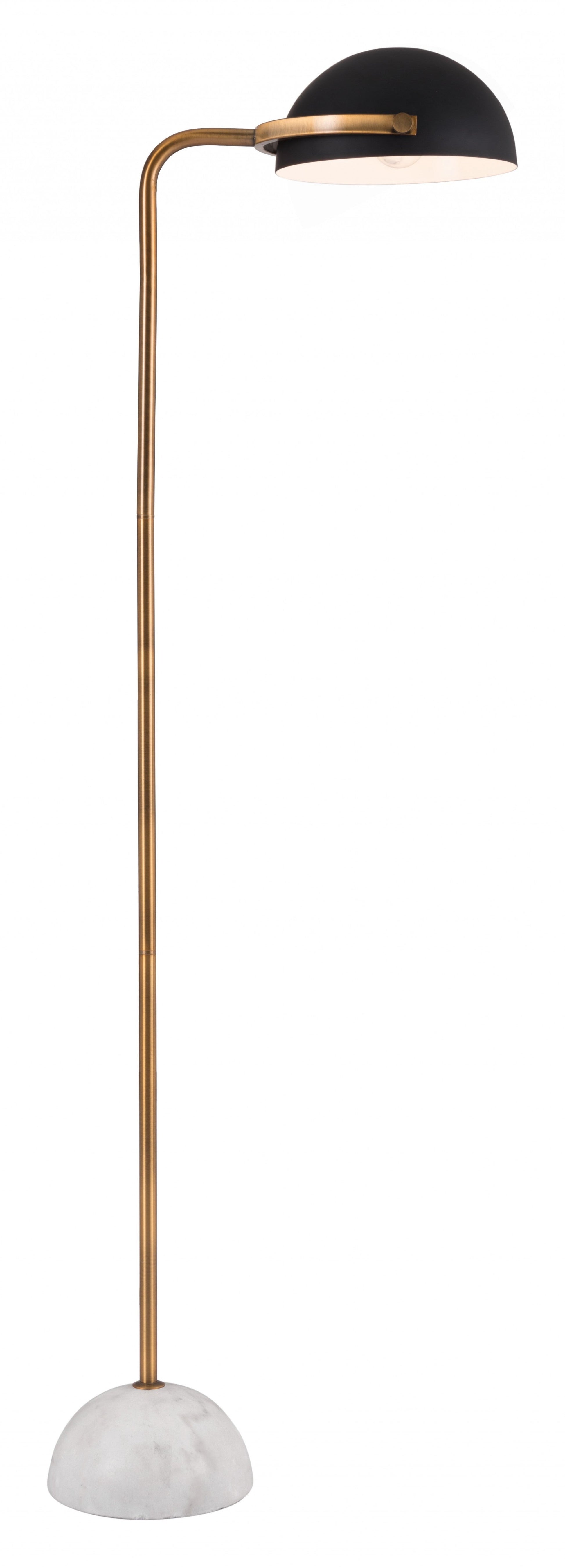 HomeRoots 61" Black And Gold Floor Lamp With White Marble Finish