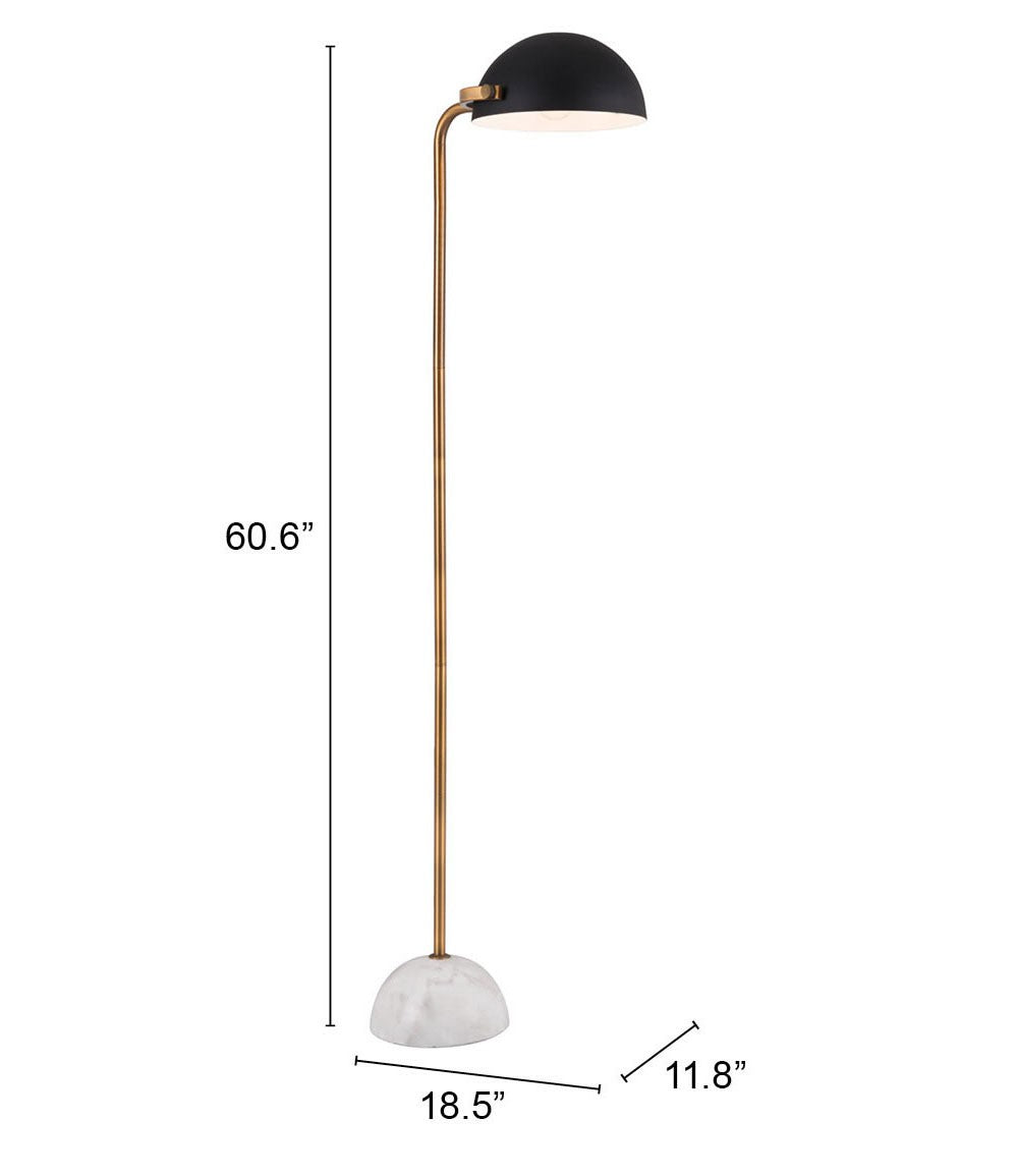 HomeRoots 61" Black And Gold Floor Lamp With White Marble Finish