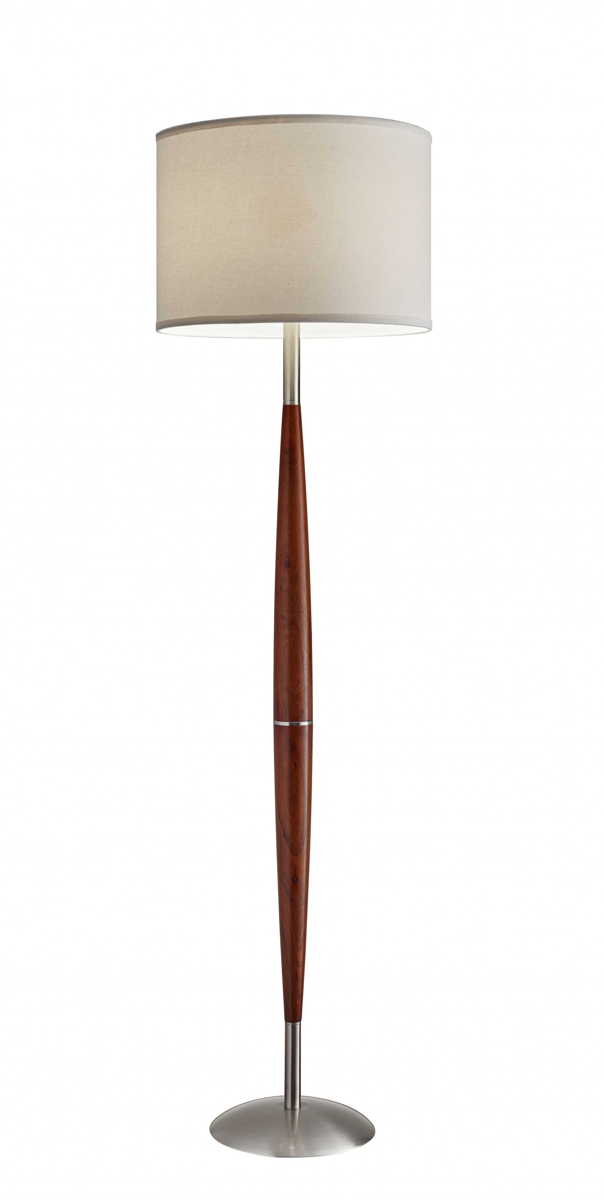 HomeRoots 61" Solid Wood Traditional Shaped Floor Lamp With White Drum Shade and Brown Finish