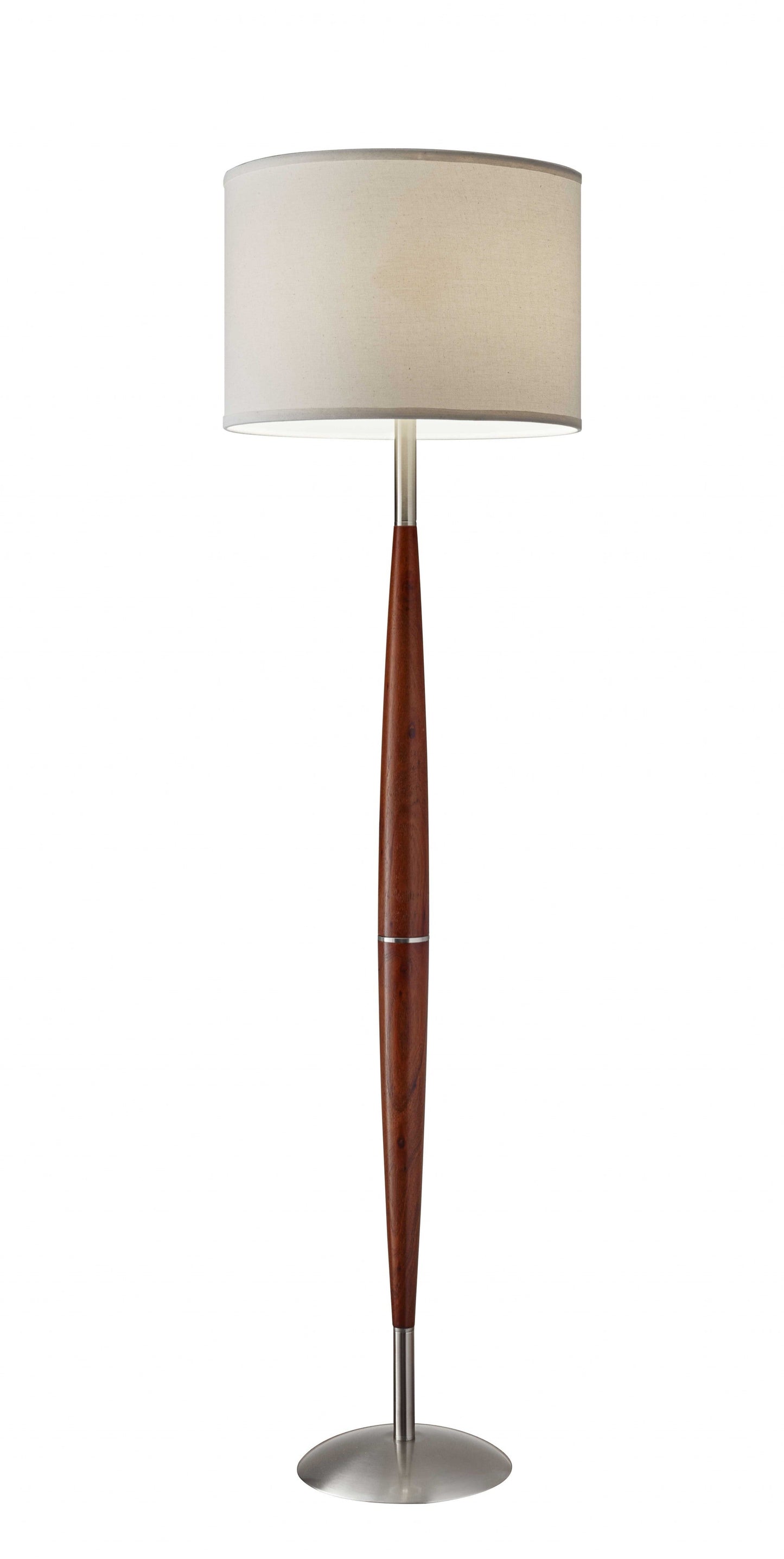 HomeRoots 61" Solid Wood Traditional Shaped Floor Lamp With White Drum Shade and Brown Finish