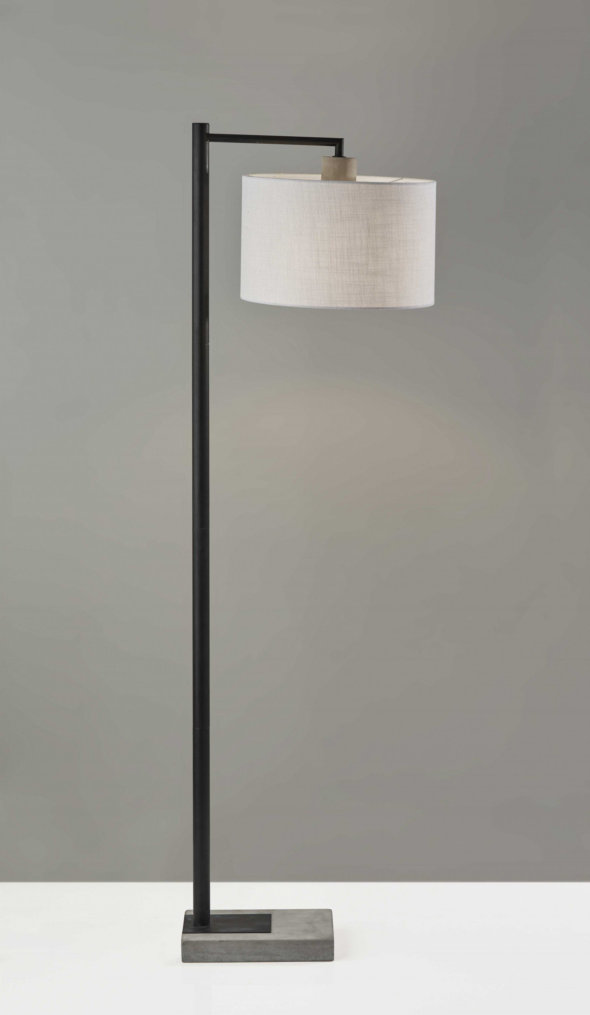 HomeRoots 61" Swing Arm Floor Lamp With White Drum Shade and Black Finish