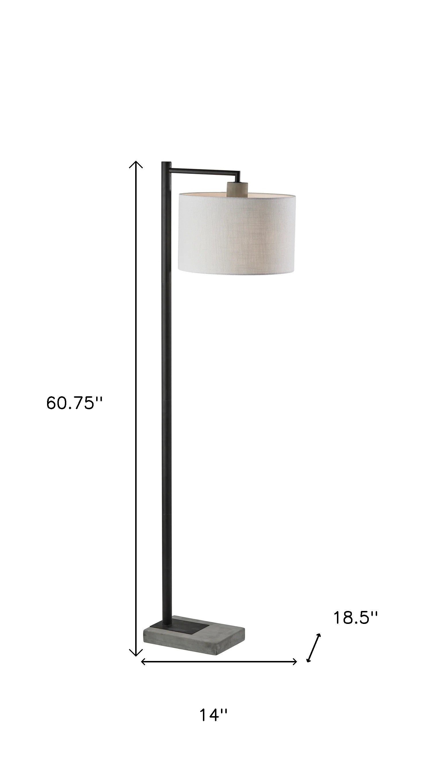 HomeRoots 61" Swing Arm Floor Lamp With White Drum Shade and Black Finish