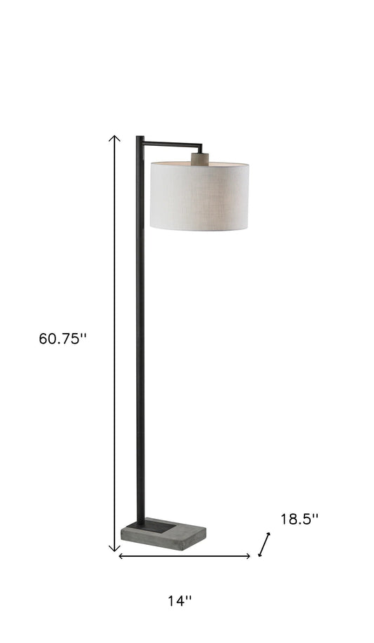 HomeRoots 61" Swing Arm Floor Lamp With White Drum Shade and Black Finish