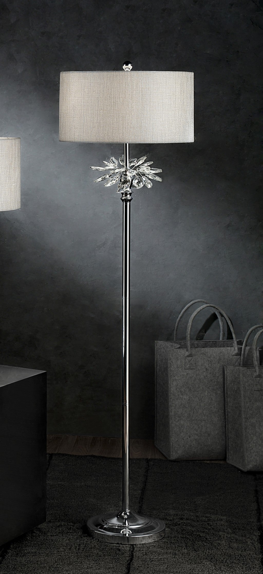 HomeRoots 62" Chrome Traditional Shaped Floor Lamp With Silver Drum Shade