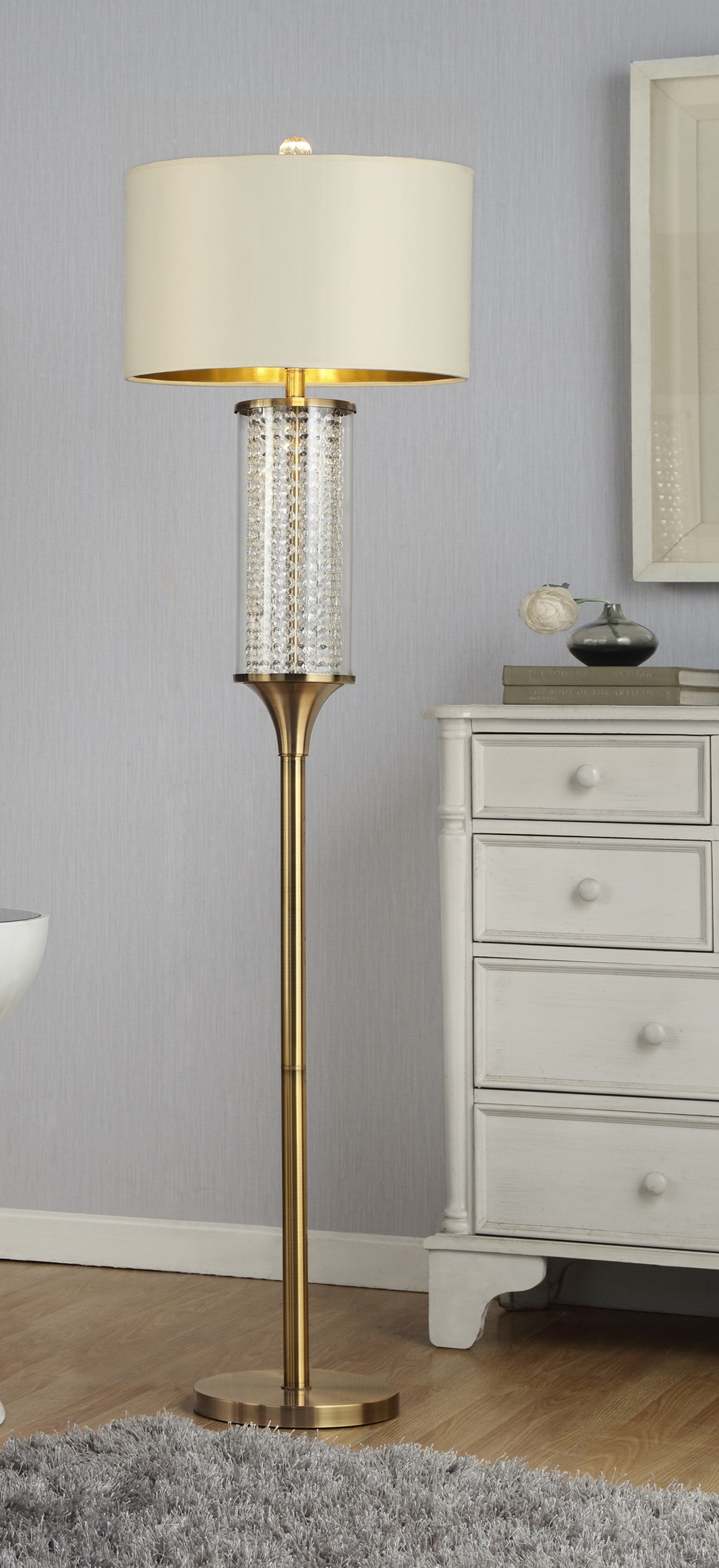HomeRoots 62" Column Floor Lamp With Off-White Drum Shade in Gold Finish