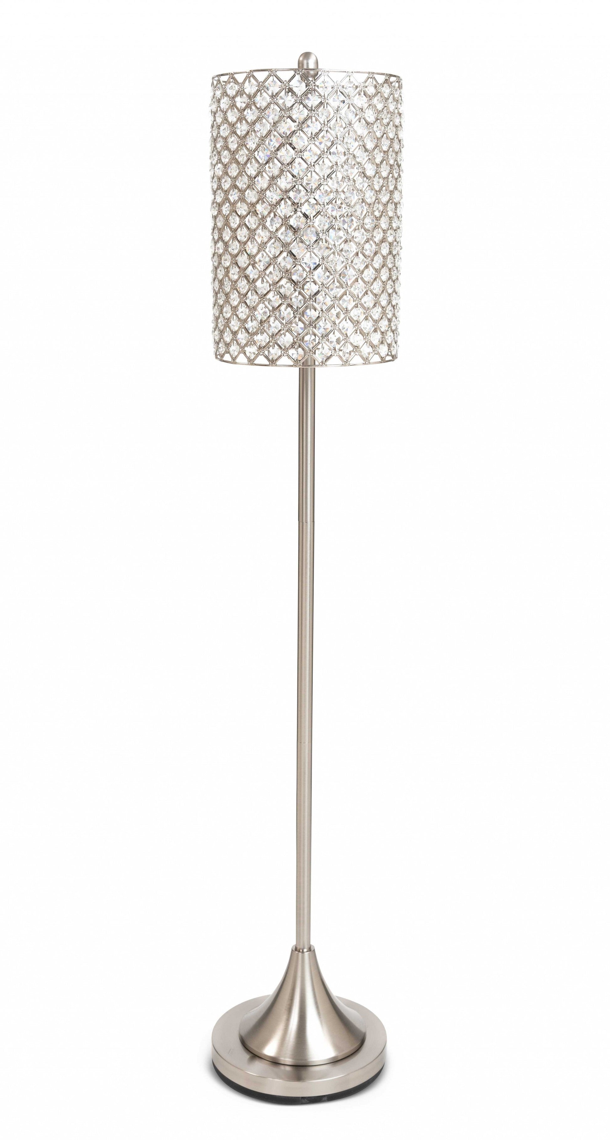 HomeRoots 62" Crystal Bead Metal Floor Lamp With Drum Shade