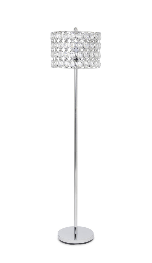 HomeRoots 62" Round Shade Crystal Glam Floor Lamp With Silver Finish