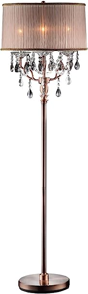 HomeRoots 62" Steel Three Light Candelabra Floor Lamp With Silvery Pink Drum Shade