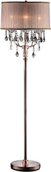 HomeRoots 62" Steel Three Light Candelabra Floor Lamp With Silvery Pink Drum Shade