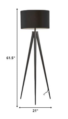 HomeRoots 62" Tripod Floor Lamp With Drum Shade in Black Finish