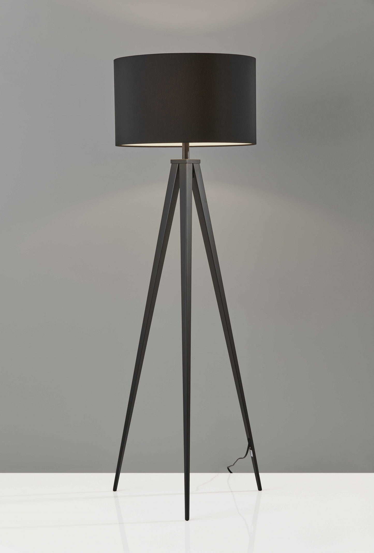 HomeRoots 62" Tripod Floor Lamp With Drum Shade in Black Finish