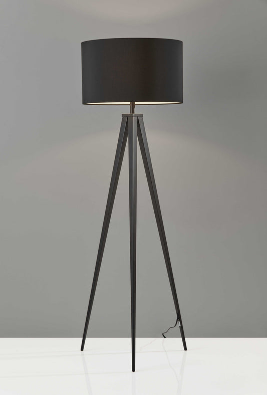 HomeRoots 62" Tripod Floor Lamp With Drum Shade in Black Finish