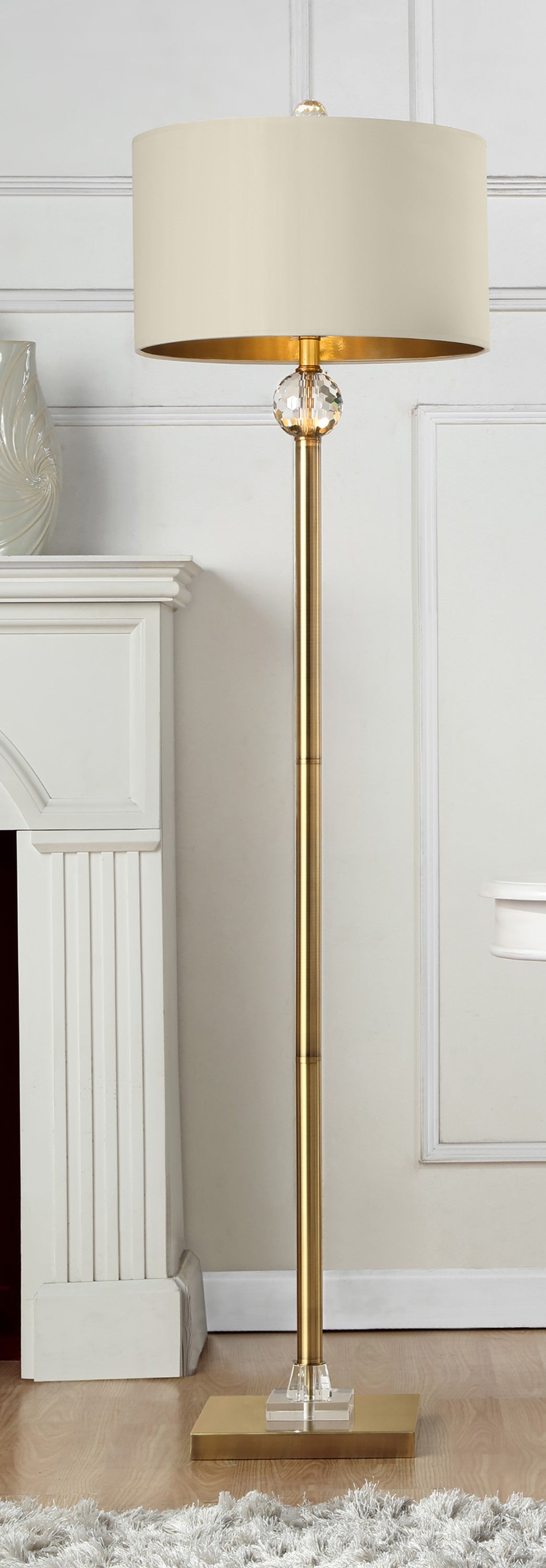 HomeRoots 63" Column Floor Lamp With Off-White Drum Shade in Gold Finish