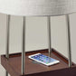 HomeRoots 63" Column Floor Lamp With White Drum Shade and Charging Station in Walnut Wood Finish