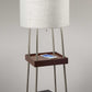 HomeRoots 63" Column Floor Lamp With White Drum Shade and Charging Station in Walnut Wood Finish