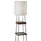 HomeRoots 63" Column Floor Lamp With White Drum Shade and Charging Station in Walnut Wood Finish