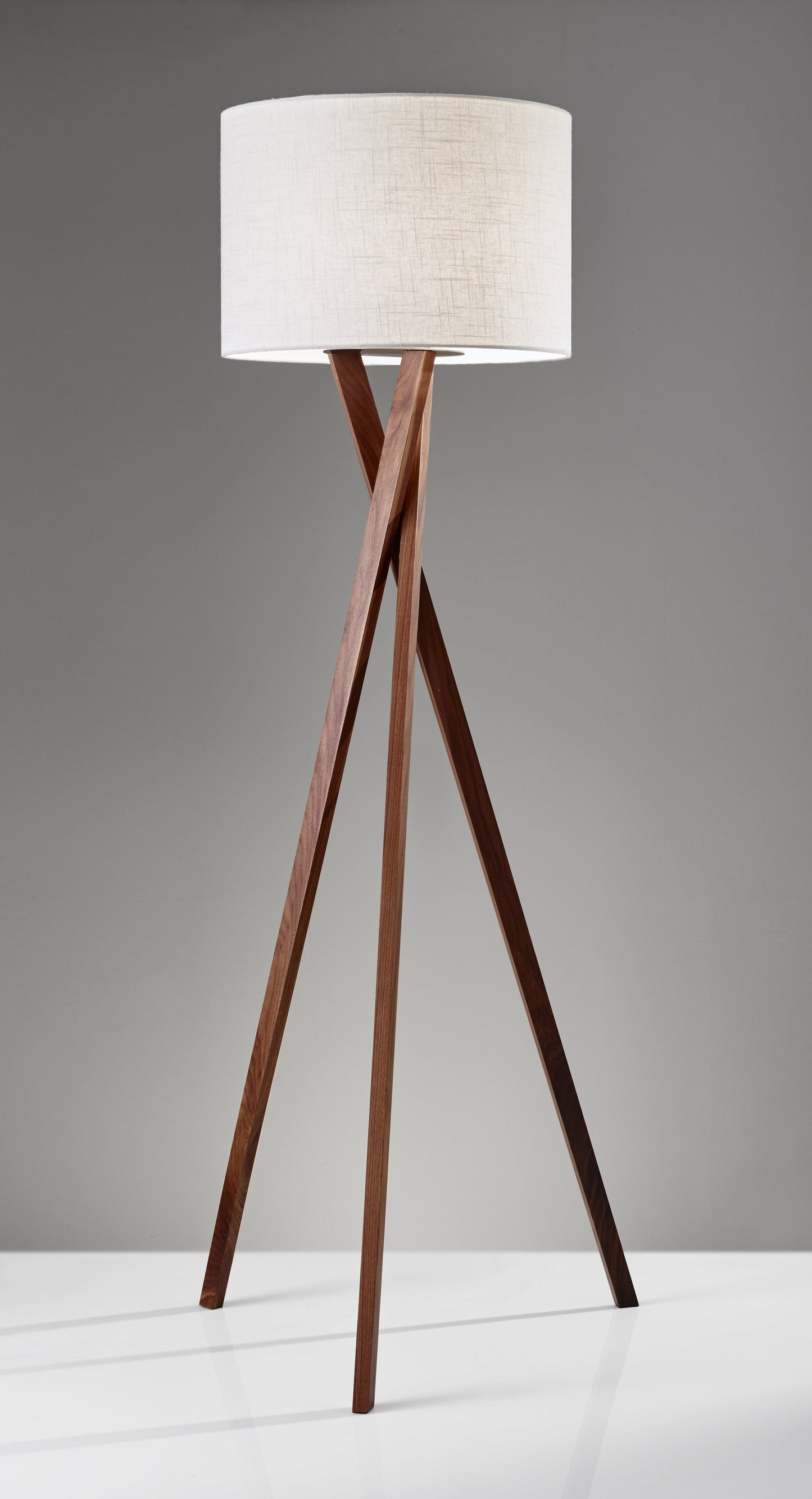 HomeRoots 63" Tripod Floor Lamp With White Drum Shade and Walnut Wood Finish